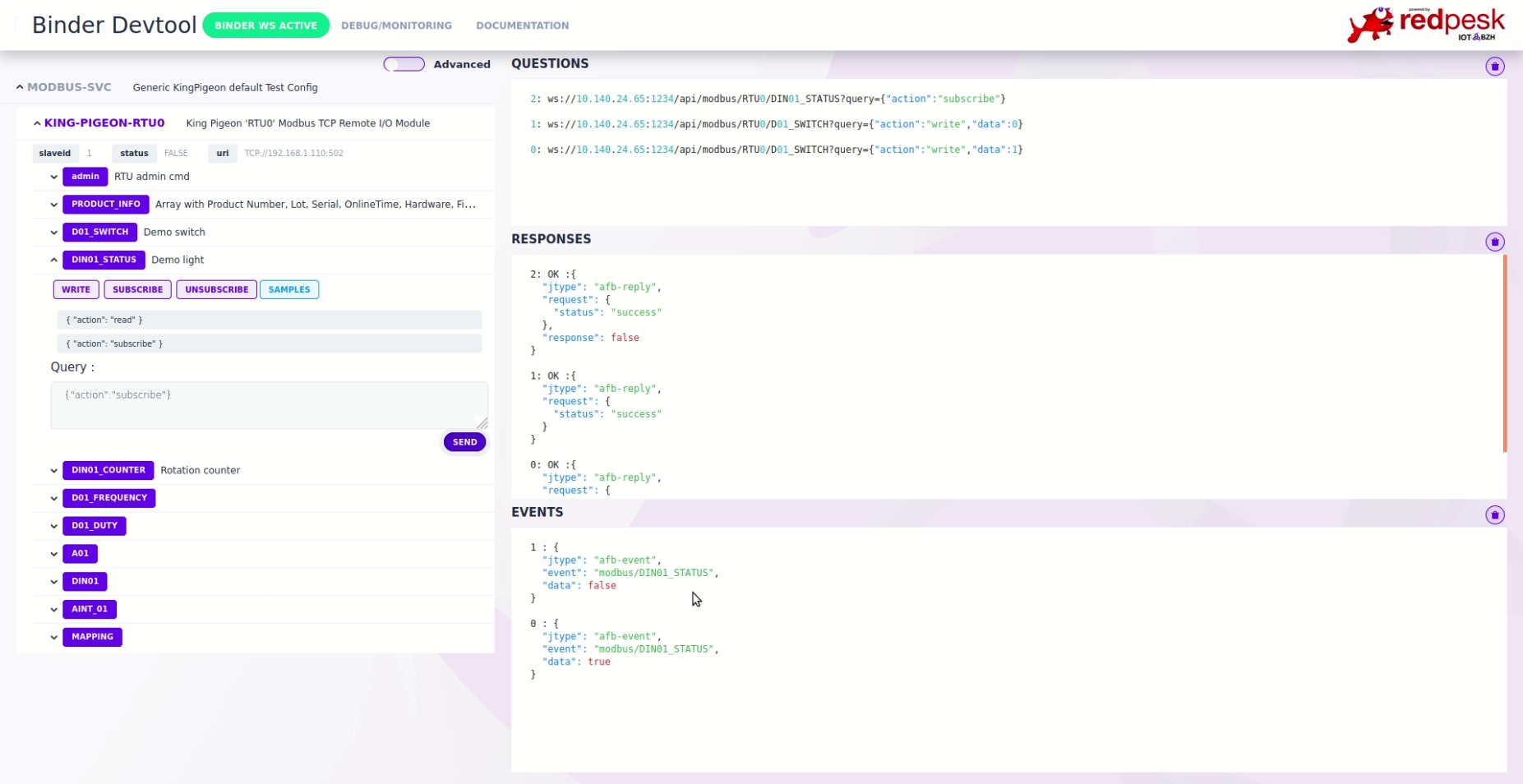 afb-ui-devtool modbus Screenshot