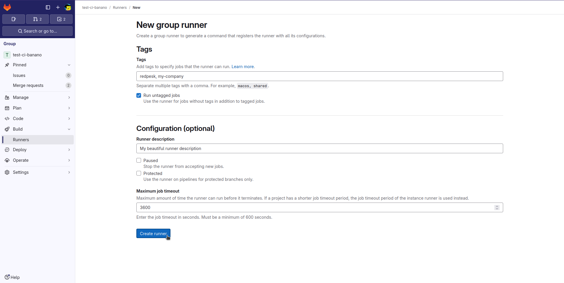 Runner configuration