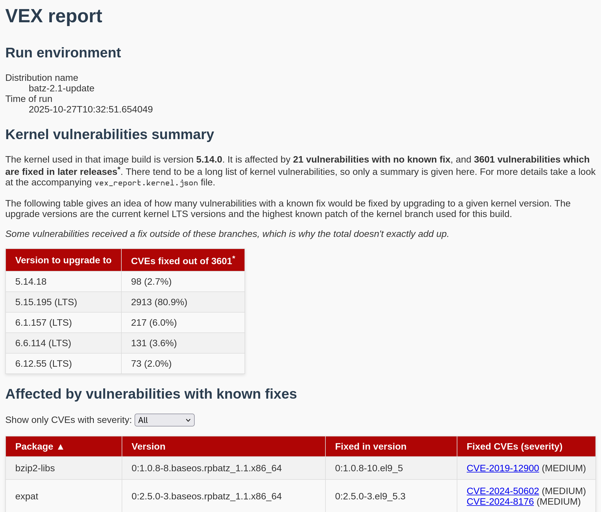 Beginning of an HTML VEX report