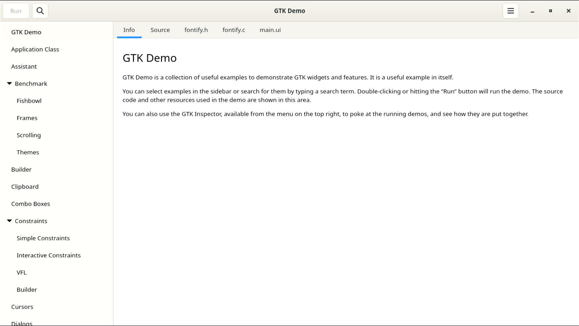 GTK4 demo running through Cage/Wayland
